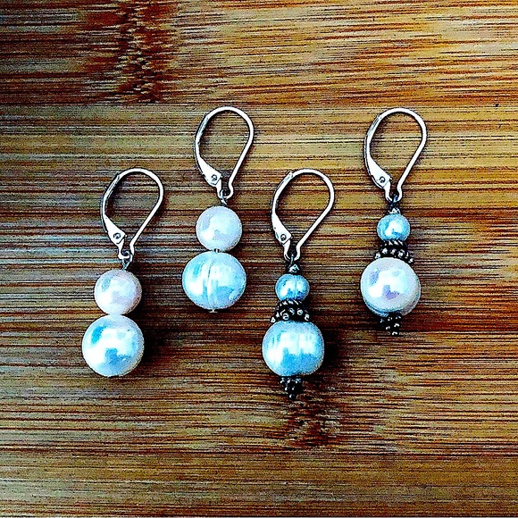 Jewelry - $42  2 Pairs Estate Pearl & Sterling Silver Lever Back Earrings  Marked 925